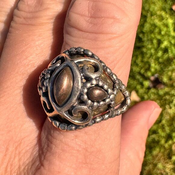 Vintage Carolyn Pollack Sterling Silver Brass Copper Open Work Ring Size 8.5 - Picture 11 of 16